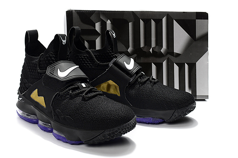 New Men Nike Lebron James 15 Black Gold Purple Shoes